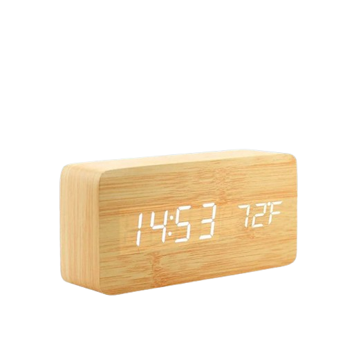 Wooden LED Alarm Clock with Temperature