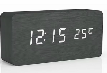 Wooden LED Alarm Clock with Temperature