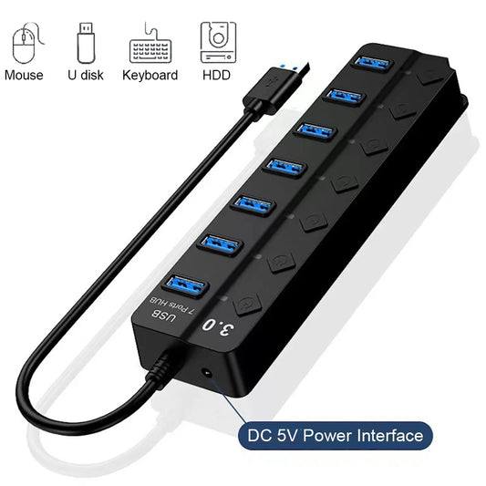 USB 3.0 7-in-1 Hub with Switch Control